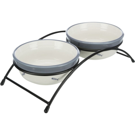 Set keramických misek se stojánkem  2 × 0,3 l / o 12 cm bílá/modrošedá