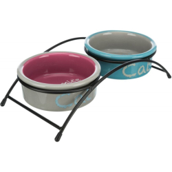 Set keramických misek se stojánkem 2 × 0,3 l / o 12 cm světle šedá/tmavě růžová/světle modrá