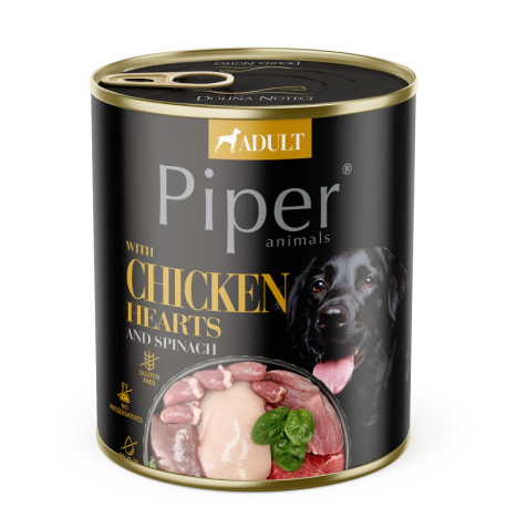 NEW PIPER s kuřecími srdíčky a špenátem, konzerva pro psy 800 g