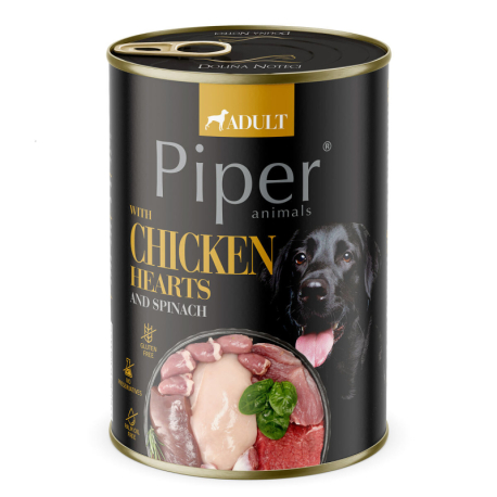 NEW PIPER s kuřecími srdíčky a špenátem, konzerva pro psy 400 g