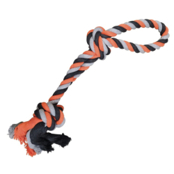 Dvojité lano bavlněné, 2 uzly 60 cm / 450 g, šedá/tm.šedá/oranžová, HipHop Dog