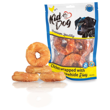 KIDDOG kuřecí masíčko na buvolím 9 cm kroužku (4 ks/bal.)