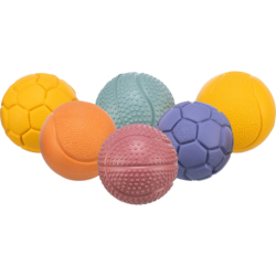 Míček o 4,5 cm, přírodní guma, design míčové sporty, mix barev