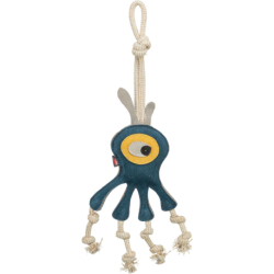 Monster - příšerka na laně, 47 cm, hračka pro psy,  100% pravá kůže/lano, petrolejová