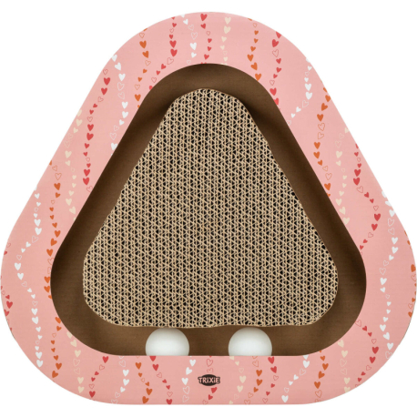 Škrabací karton VALENTINE triangl, s míčky a catnipem, 36 x 5 x 36/36 cm, losos - LIMITOVANÁ NABÍDKA