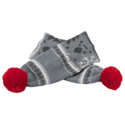 Vánoční šál s bambulkou, S: 50 cm, šedobílá/červená