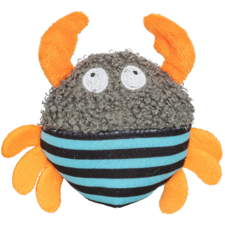 Krab s catnipem, plyšová hračka pro kočky, 9 cm, šedá/oranžová/tyrkysová