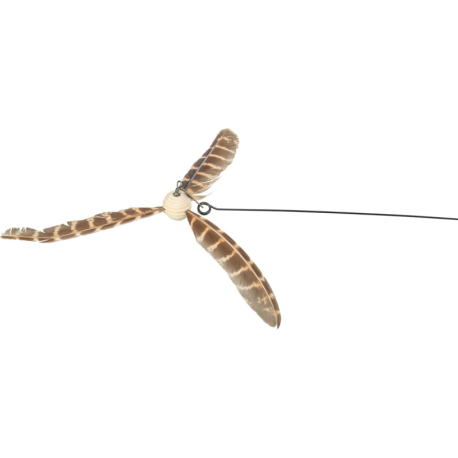 Hrací prut s pružinou a peříčky,  90 cm, dřevo/kov/peří